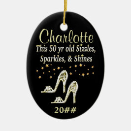 ADORNO DE CERÁMICA ORO GORGEOSO 50 CUMPLEAÑOS ORNAMENTE FECHA