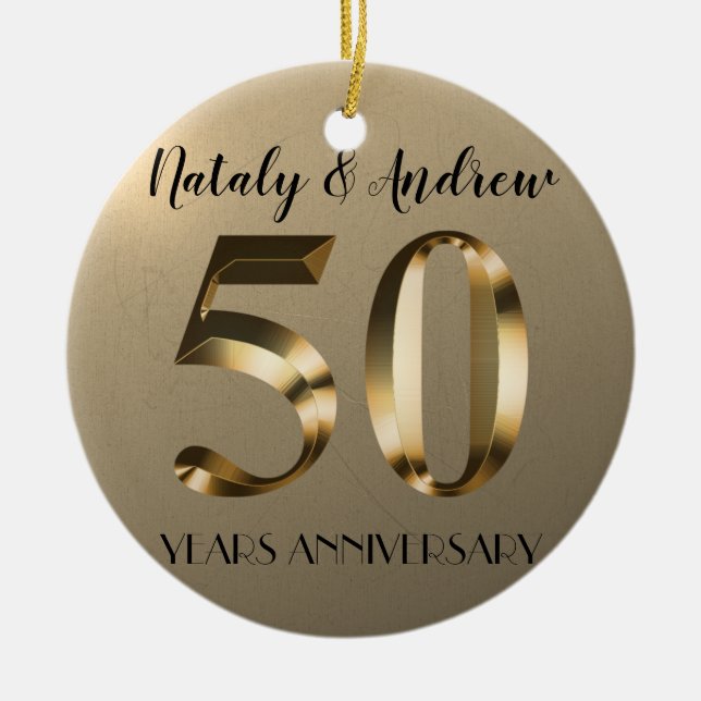 Adorno De Cerámica Oro metálico 50 aniversario Boda (Frente)