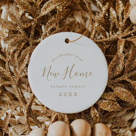 Adorno De Cerámica Oro Mínimo Primero Navidad En Nuestra Nueva Foto D