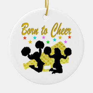 ADORNO DE CERÁMICA ORO NACIDO A CHEERLEADER DE MEGAPHONE