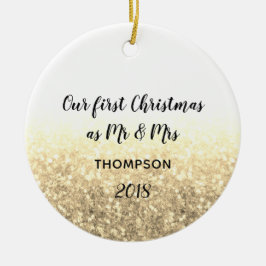 Adorno De Cerámica Oro Nuestra Primera Navidad Sr. y Sra. Couple