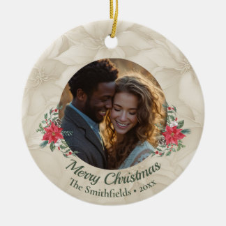 Adorno De Cerámica Oro, Poinsettia Roja a dos lados de la festividad 