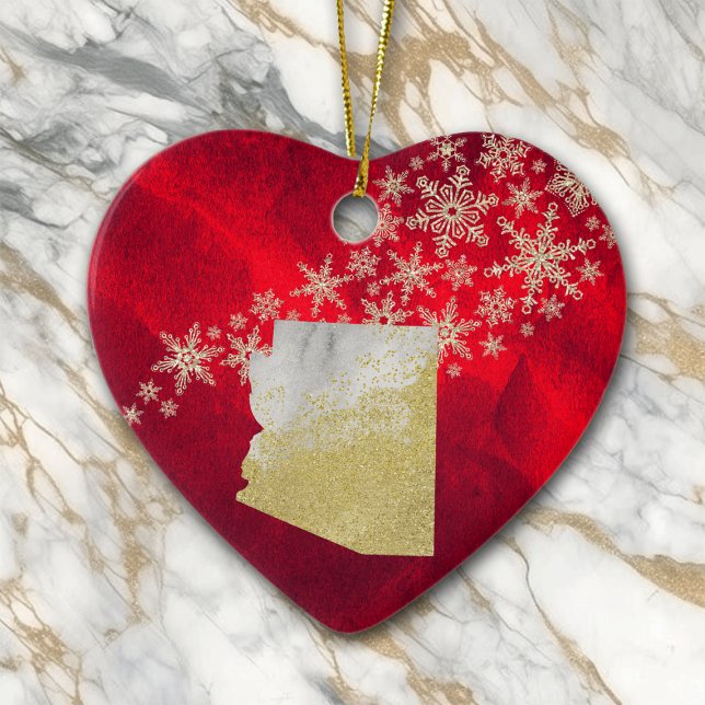Adorno De Cerámica Oro Rojo Snowflake Arizona Heart (Subido por el creador)