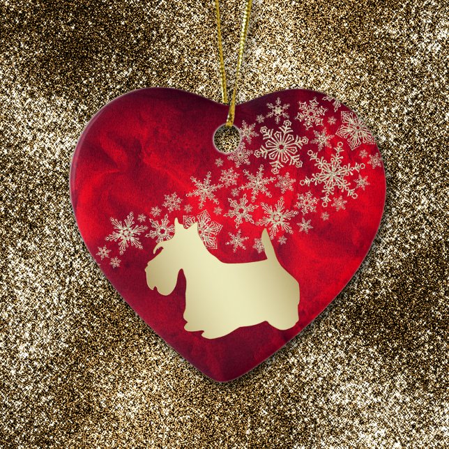 Adorno De Cerámica Oro Rojo Snowflake Scottish Terrier (Subido por el creador)