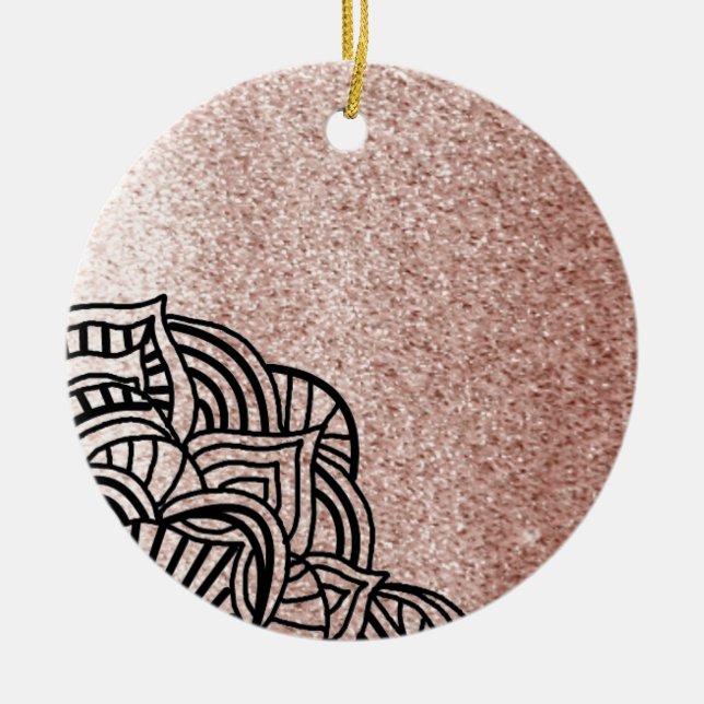 Adorno De Cerámica Oro Rosa con medallón negro (Frente)