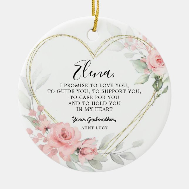 Adorno De Cerámica Oro Rubor Pink Heart Geometric Godfather (Frente)