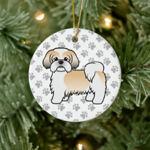 Adorno De Cerámica Oro Y Tzu Blanco Shih Cute Cartog Dog