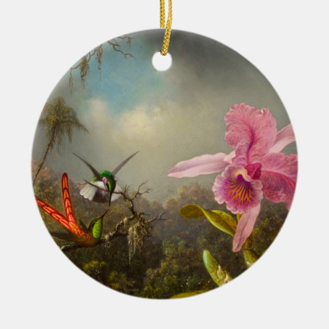 Adorno De Cerámica Orquídea con dos Hummingbirds Heade (Frente)