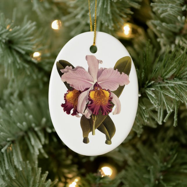 Adorno De Cerámica Orquídea de Cattleya púrpura de época, flores trop (Árbol)