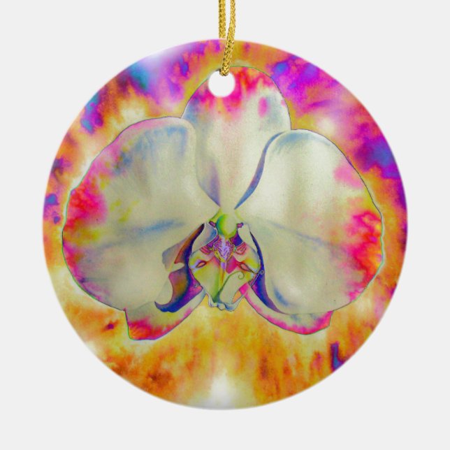 Adorno De Cerámica Orquídea de fuego rosa (Frente)