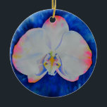 Adorno De Cerámica Orquídea floral de color rosa rosa blanco elegante<br><div class="desc">Elegante y romántico cuadro de acuarela de orquídeas rosa y blanco de H Cooper</div>