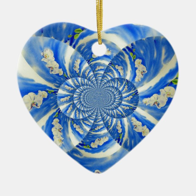 Adorno De Cerámica Orquídea Watercolor, Nubes Mandala (Frente)