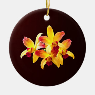 Adorno De Cerámica Orquídeas Amarillas y Marrones Brassolaeliocattley