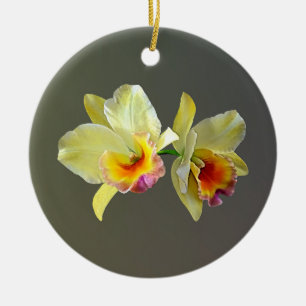 Adorno De Cerámica Orquídeas de cerámica de Cattleya amarillo pálido