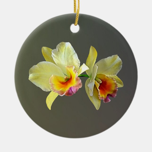 Adorno De Cerámica Orquídeas de cerámica de Cattleya amarillo pálido (Frente)