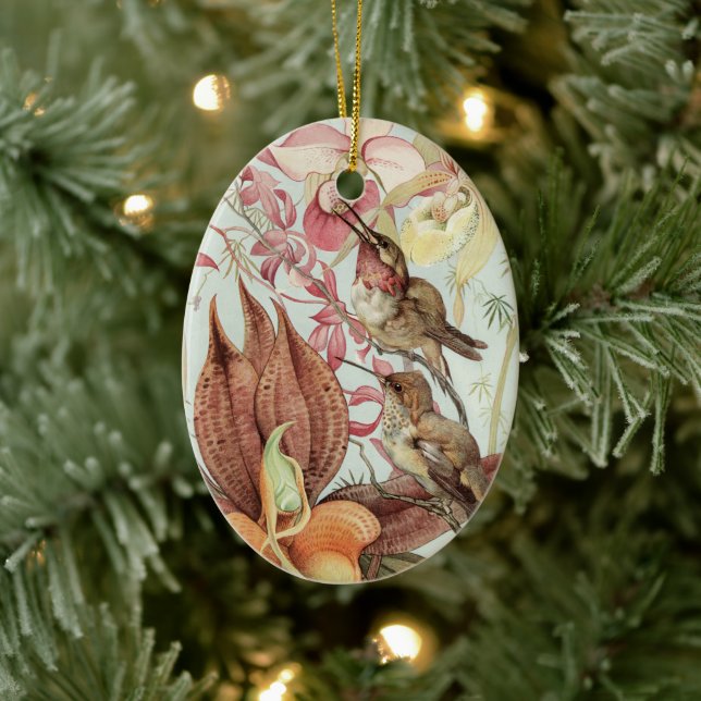 Adorno De Cerámica Orquídeas tropicales, flores y colibríes (Árbol)