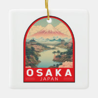 Osaka Japón Monte Fuji Emblema de arte de viajes