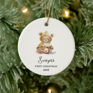 Adorno De Cerámica Osito Adorable La Primera Navidad del Bebé