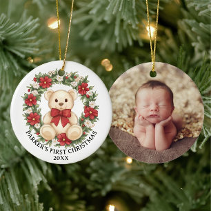 Adorno De Cerámica Osito de peluche lindo Corona floral Navidad prime