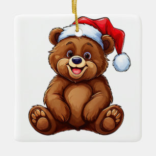 Adorno De Cerámica Oso Animado Adorable con Gorro de Santa