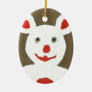 Adorno De Cerámica Oso blanco con nariz roja, boca y oidos (Santa)