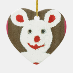 Adorno De Cerámica Oso blanco con nariz roja, boca y oidos (Santa)