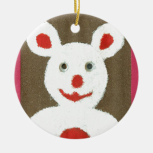 Adorno De Cerámica Oso blanco con nariz roja, boca y oidos (Santa)