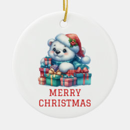 Adorno De Cerámica Oso Cachorro Navideño Adorable