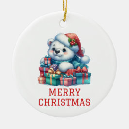 Adorno De Cerámica Oso Cachorro Navideño Adorable