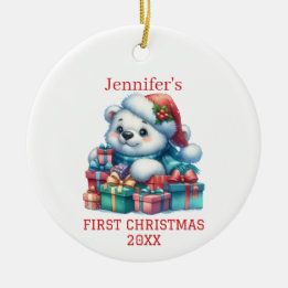 Adorno De Cerámica Oso Cachorro Navideño Adorable