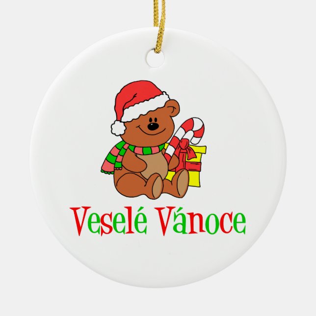 Adorno De Cerámica Oso checo del navidad de Vesele Vanoce (Frente)