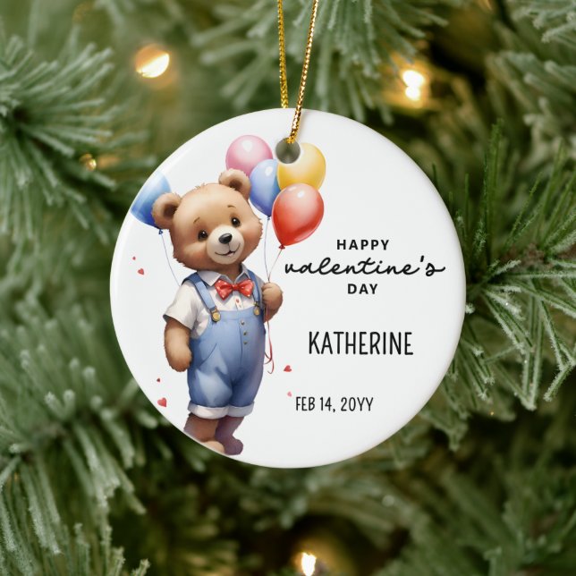 Adorno De Cerámica Oso de acuarela Día de San Valentín personalizado  (Árbol)