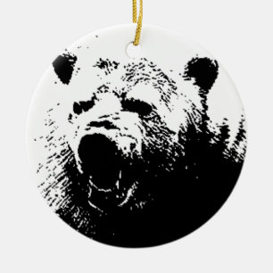 Adorno De Cerámica Oso de arte pop negro y blanco
