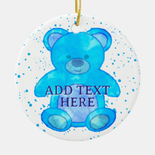 Adorno De Cerámica Oso De Bebé Cuidado En Personalizado Azul Texto