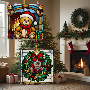 Adorno De Cerámica Oso de juguete de Navidad Vidrio emplomado falso