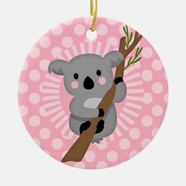 Adorno De Cerámica Oso de Koala - Chica gris rosado (Frente)