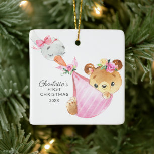Adorno De Cerámica Oso de la primera Navidad del bebé de entrega espe