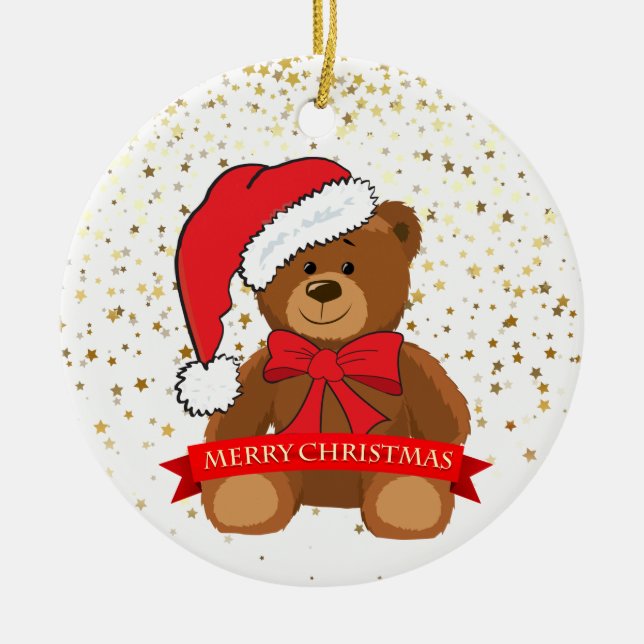 Adorno De Cerámica Oso de Ornament-Teddy de Navidad (Frente)