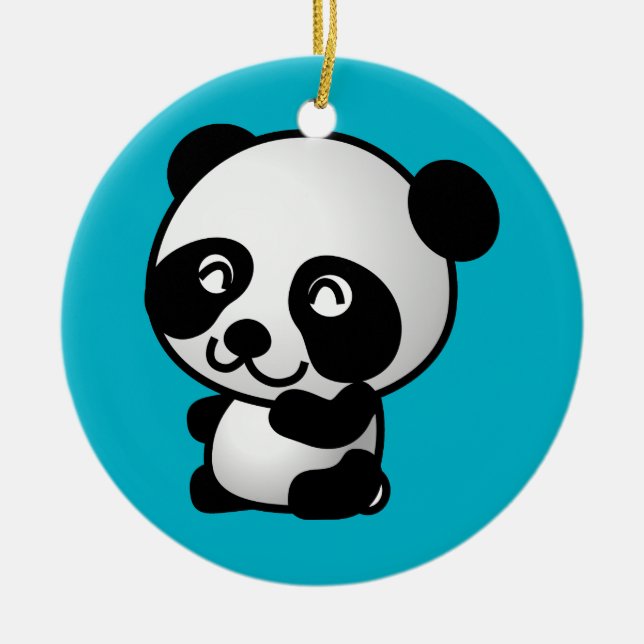 Adorno De Cerámica Oso de panda alegre blanco y negro (Frente)
