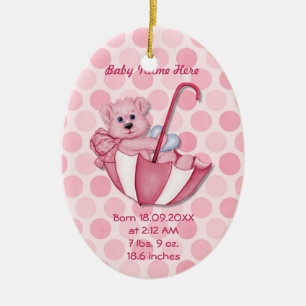 Adorno De Cerámica Oso de paraguas - rosa - Personalizar