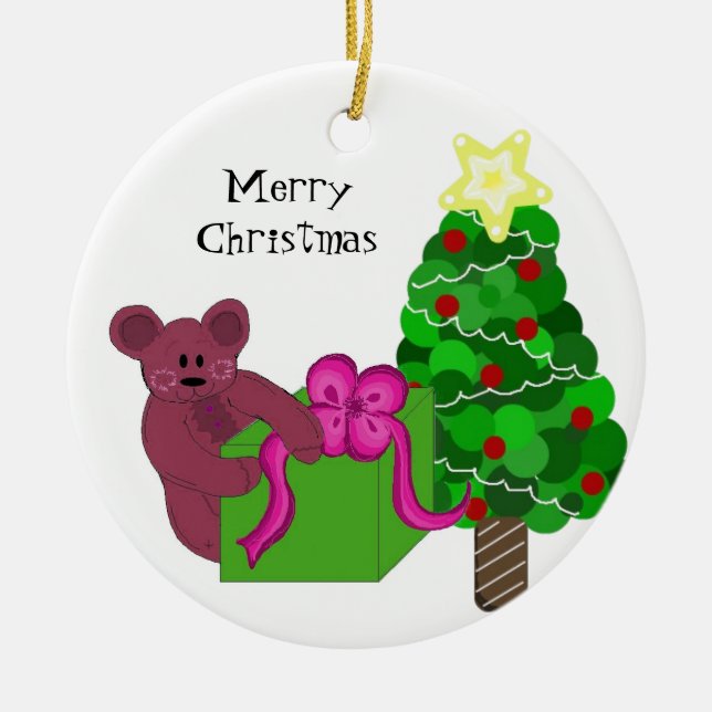 Adorno De Cerámica Oso de peluche con árbol de Navidad (Frente)