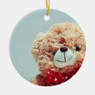 Adorno De Cerámica Oso de peluche con un arco rojo