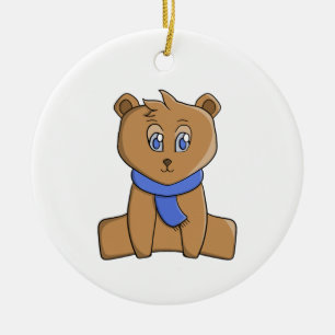 Adorno De Cerámica Oso de peluche con un pañuelo azul