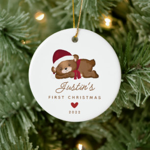 Adorno De Cerámica Oso de peluche de la primera Navidad del bebé Foto