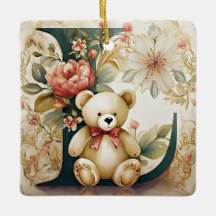 Adorno De Cerámica Oso de peluche floral letra L