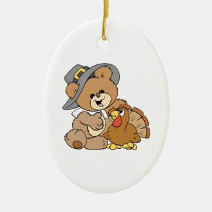 Adorno De Cerámica oso de peluche peregrino lindo con pavo