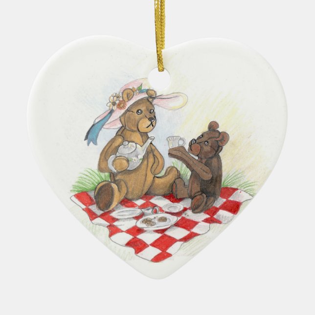 Adorno De Cerámica Oso de peluche Picnic~ornament (Frente)