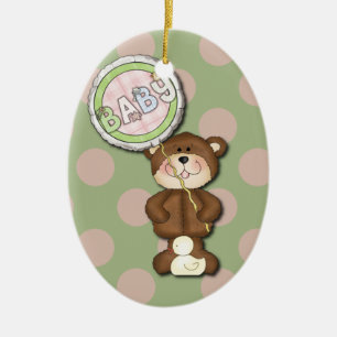 Adorno De Cerámica Oso de peluche rosa y verde
