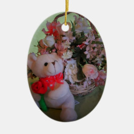 Adorno De Cerámica Oso de peluche y flores
