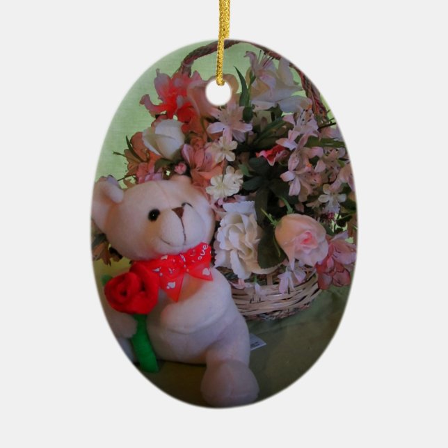 Adorno De Cerámica Oso de peluche y flores (Frente)
